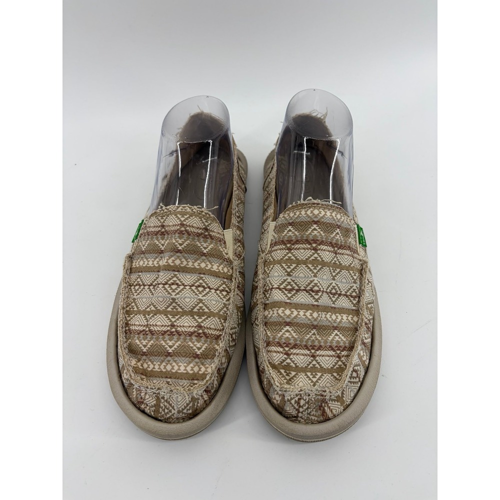 Sanuk "Donna" Aztec Geometric Tribal Slip On Shoes, Frayed Canvas, Women Size 9